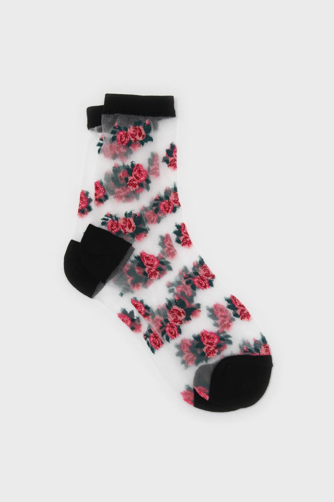 Black and pink rose floral sheer socks_1