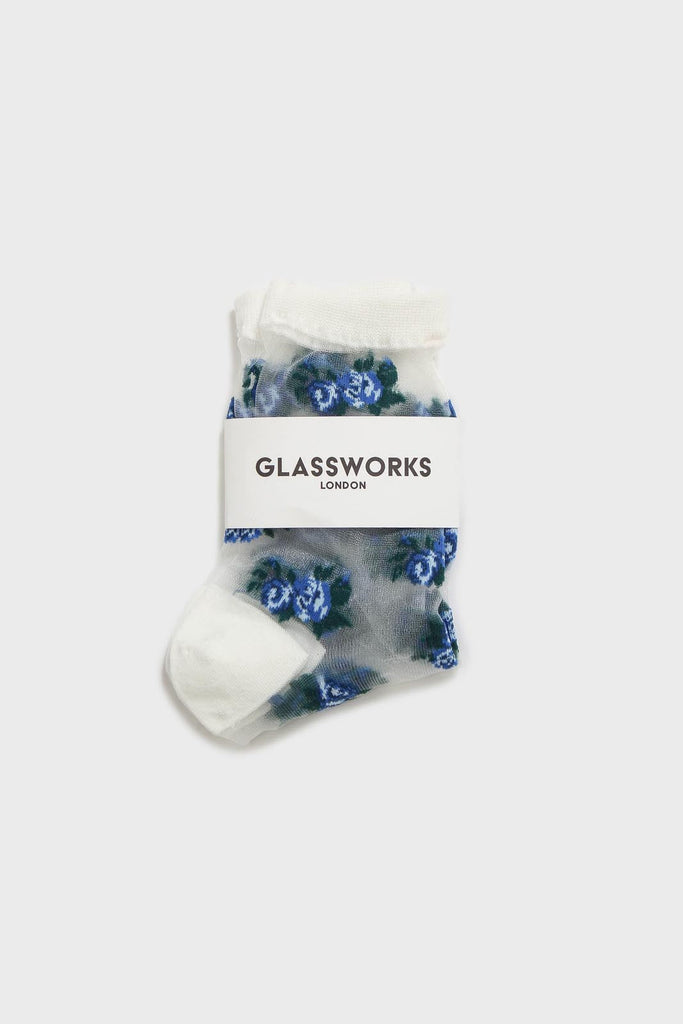 White and blue rose floral sheer socks_4