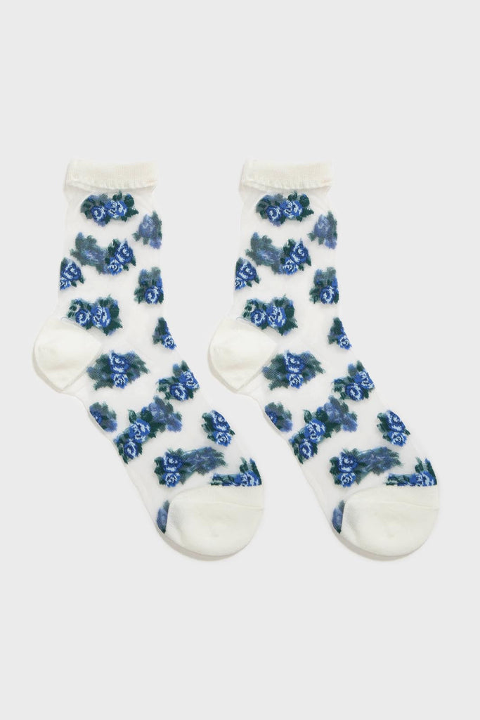 White and blue rose floral sheer socks_3