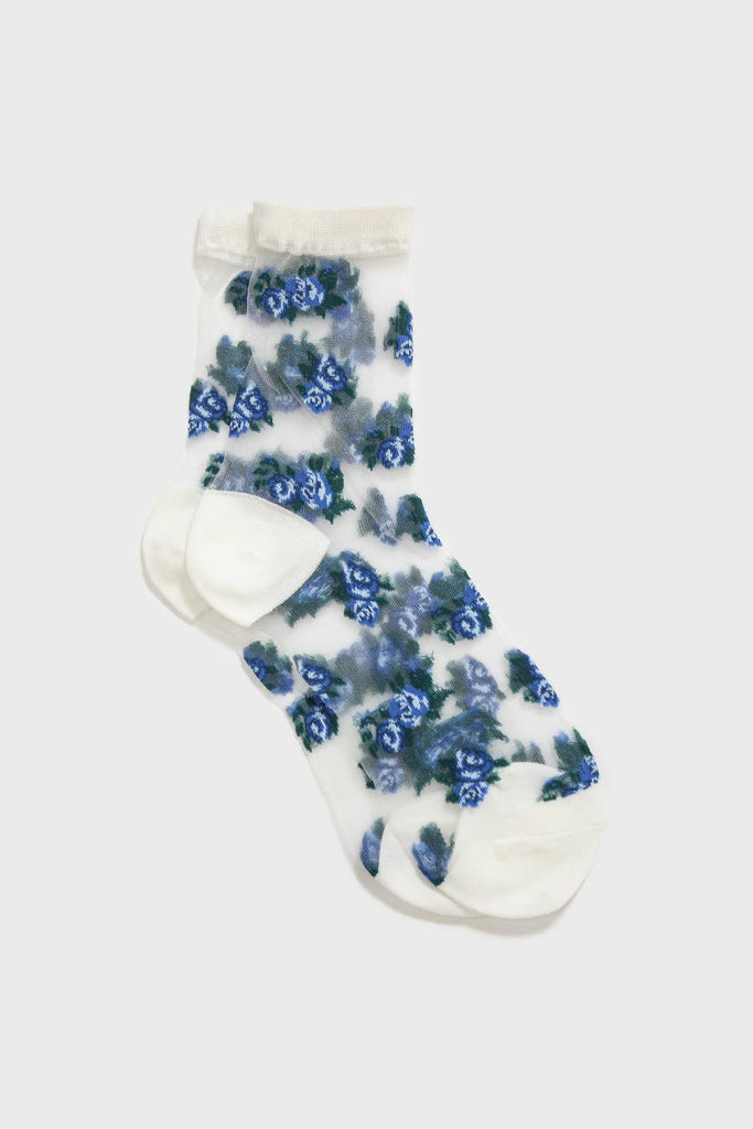 White and blue rose floral sheer socks_1