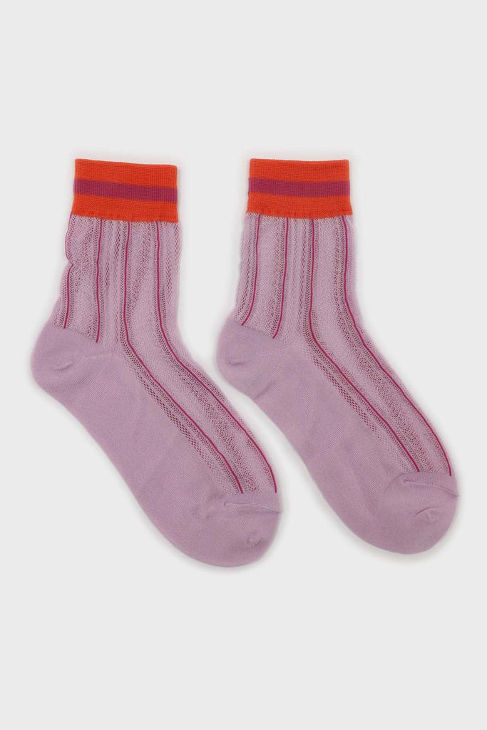 Lilac and red stripe hem socks_1