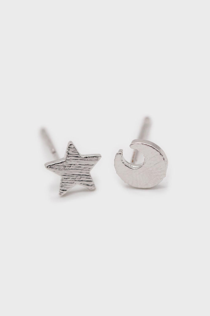 Silver moon and star stud earrings_1