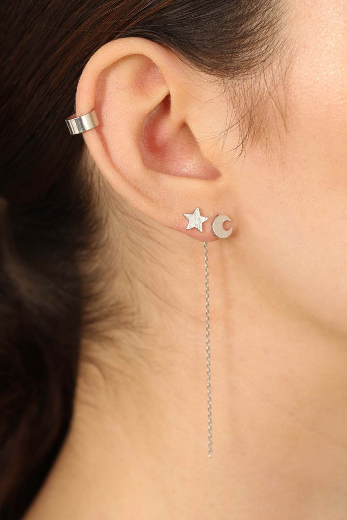 Silver moon and star stud earrings_2