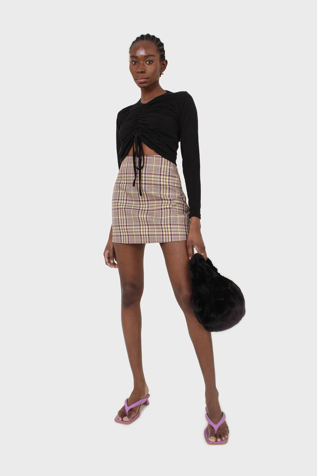 Purple and yellow checked mini skirt_10