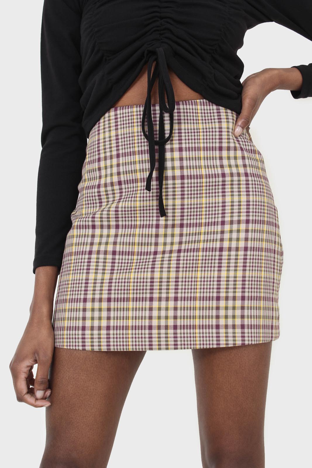 Purple and yellow checked mini skirt_8