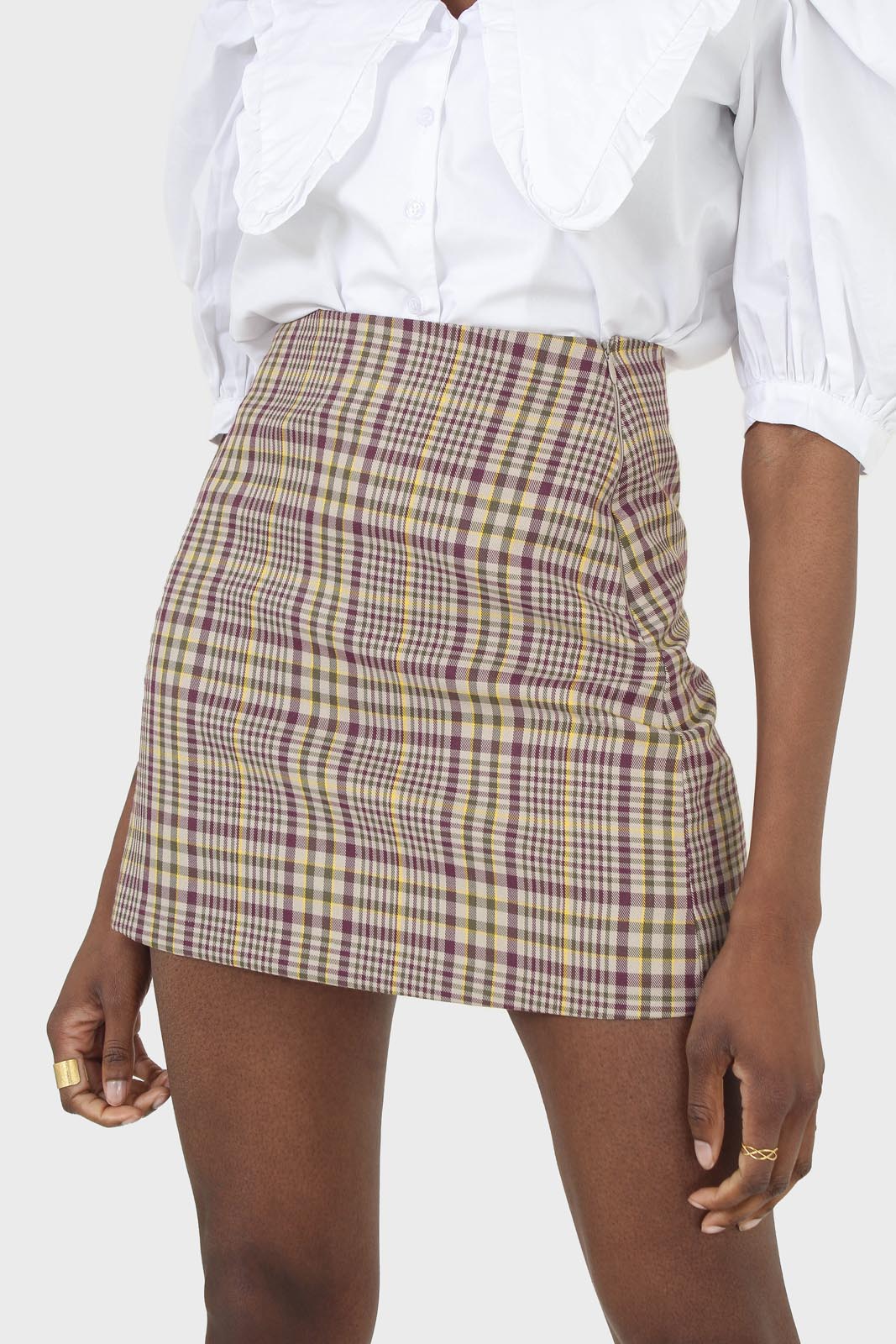 Purple and yellow checked mini skirt_2
