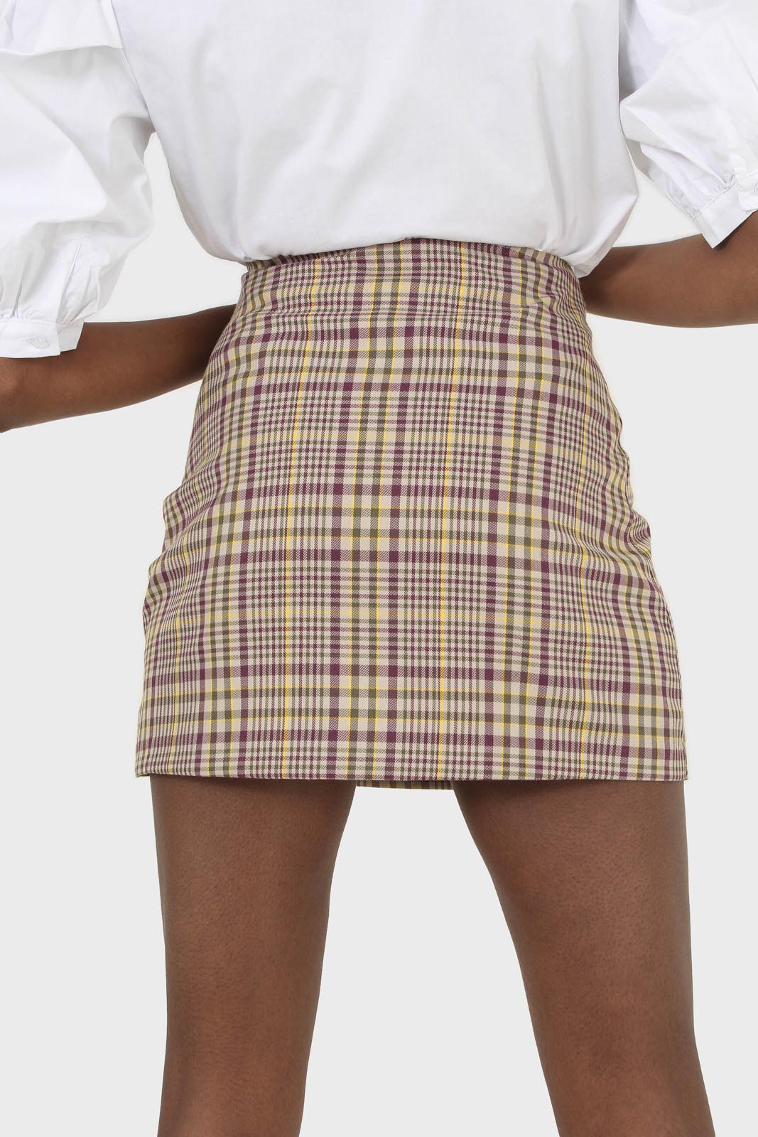 Purple and yellow checked mini skirt_3