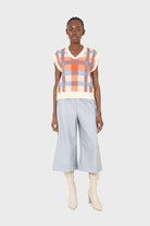 Light blue vegan leather wide leg short trousers_2