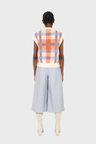 Light blue vegan leather wide leg short trousers_4