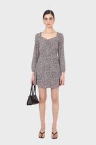 Black pink and blue floral wrap midi dress_1