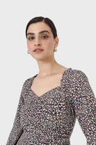 Black pink and blue floral wrap midi dress_8