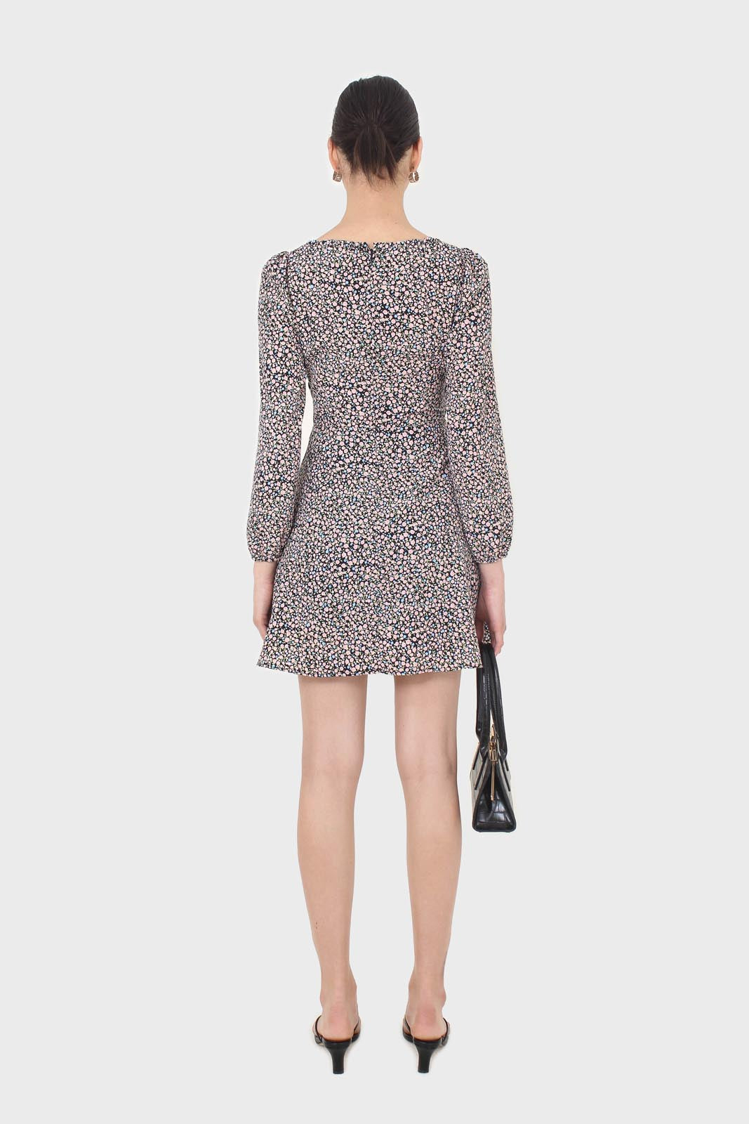 Black pink and blue floral wrap midi dress_6