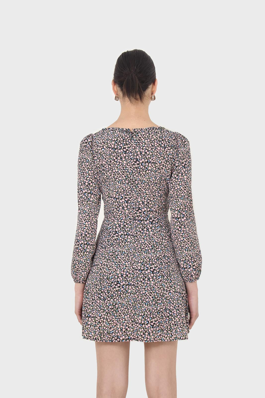 Black pink and blue floral wrap midi dress_3