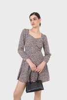 Black pink and blue floral wrap midi dress_9