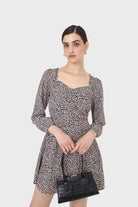 Black pink and blue floral wrap midi dress_2