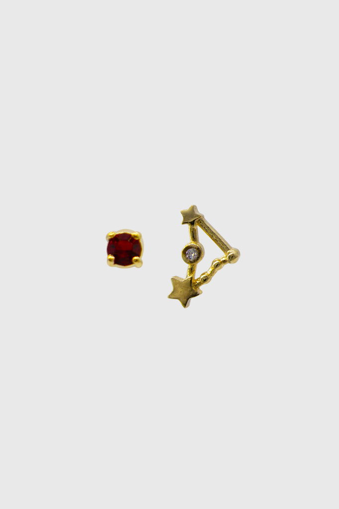 Gold birthstone zodiac earrings / Jan - Garnet wine red_4