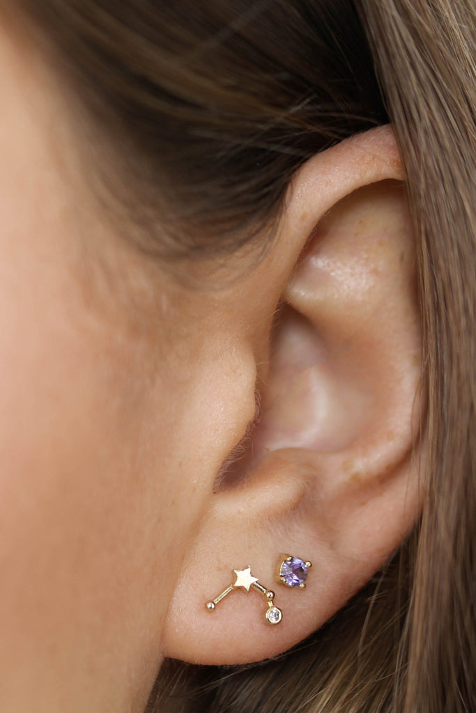 Gold birthstone zodiac earrings / Feb - Amethyst purple_3