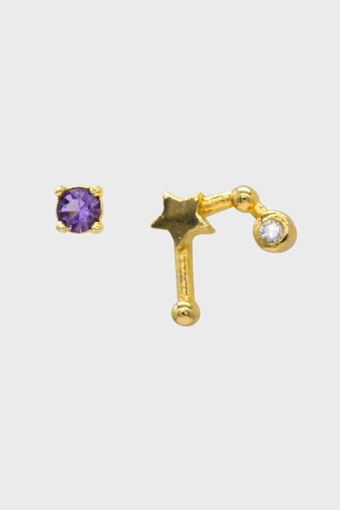 Gold birthstone zodiac earrings / Feb - Amethyst purple_4