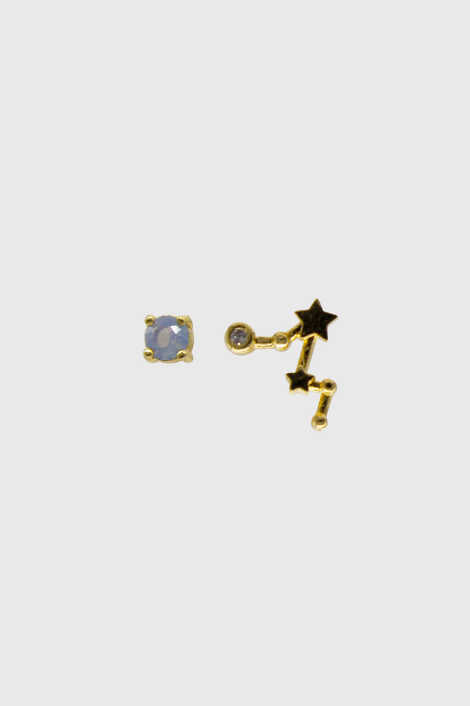 Gold birthstone zodiac earrings / Mar - Aquamarine light blue_4