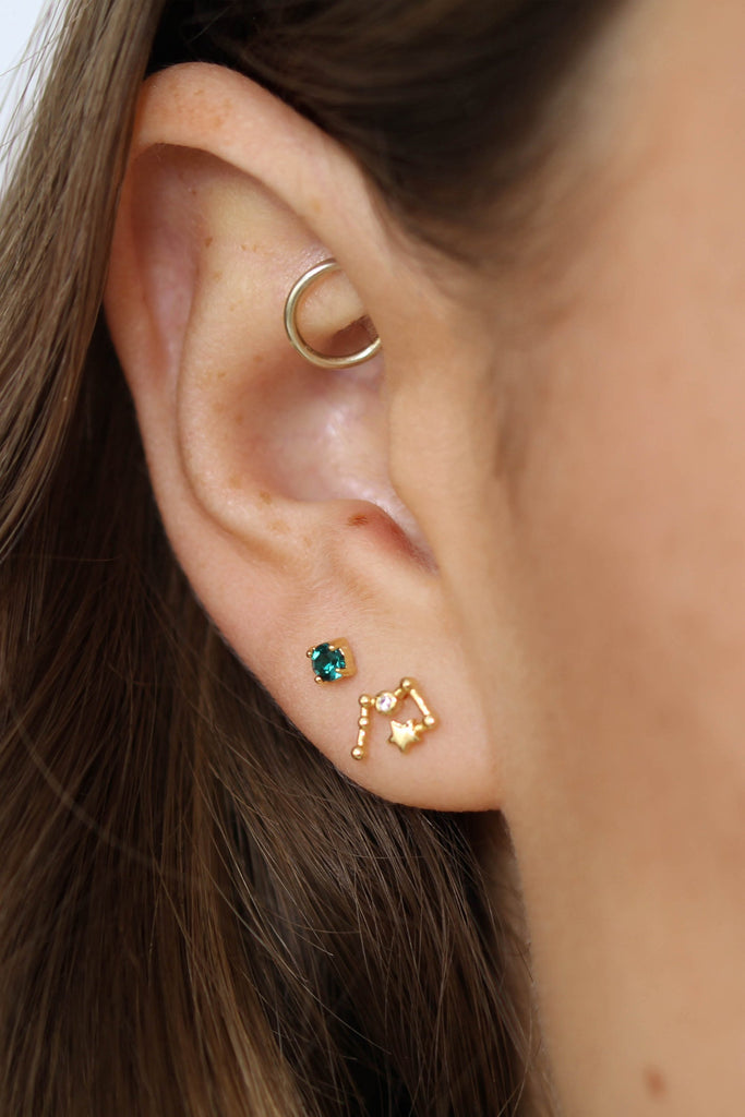 Gold birthstone zodiac earrings / May - Emerald green_2