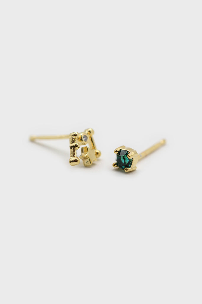 Gold birthstone zodiac earrings / May - Emerald green_3