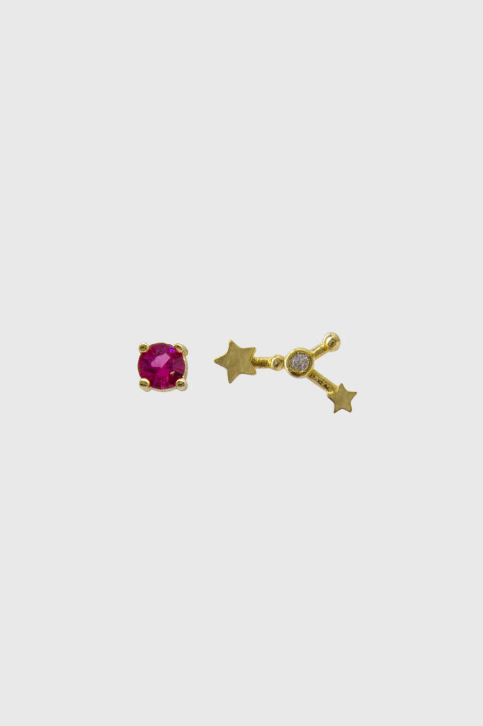 Gold birthstone zodiac earrings / Jul - Ruby red_1