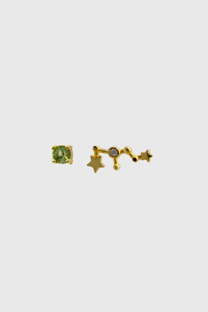 Gold birthstone zodiac earrings / Aug - Peridot light green_4