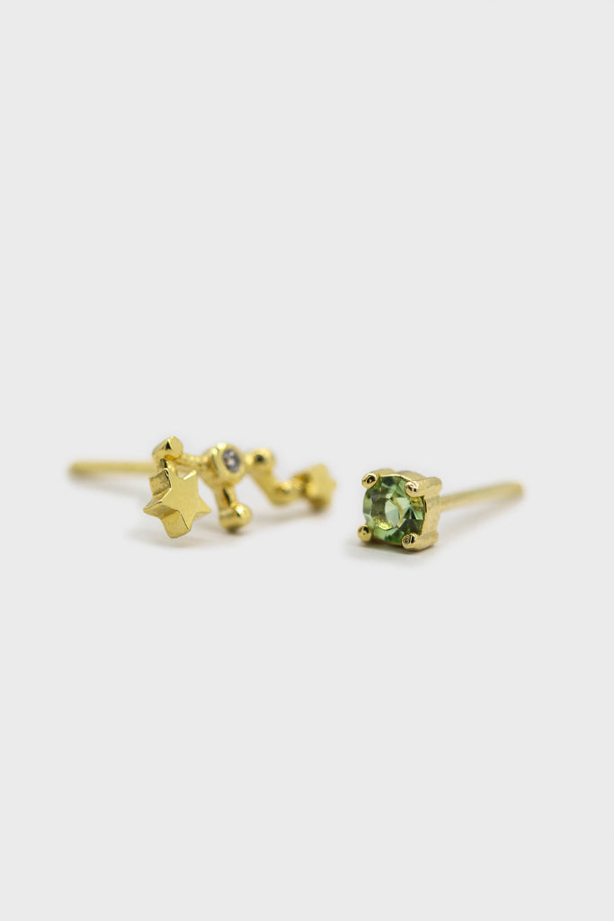 Gold birthstone zodiac earrings / Aug - Peridot light green_1