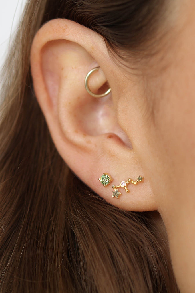 Gold birthstone zodiac earrings / Aug - Peridot light green_2