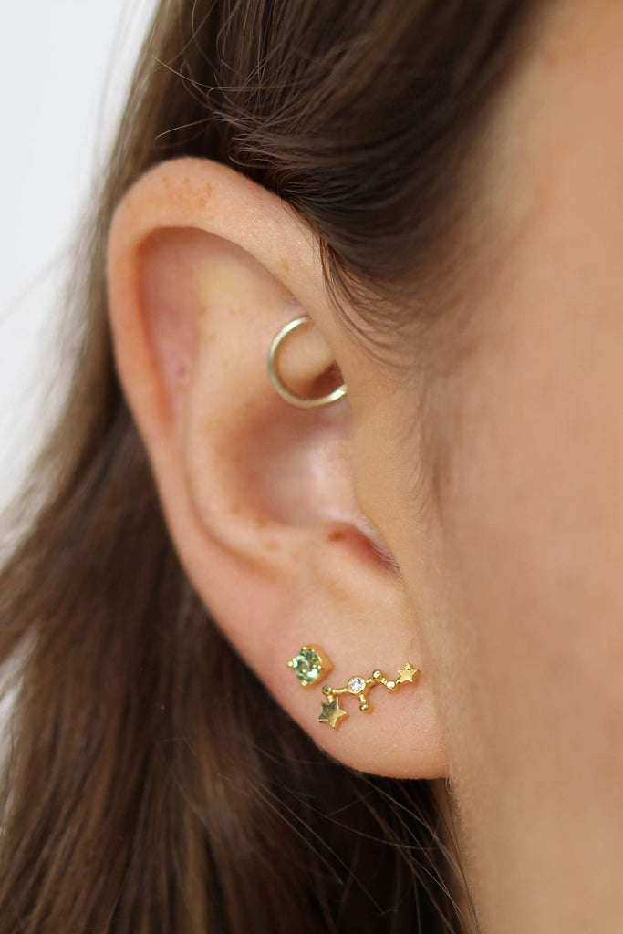 Gold birthstone zodiac earrings / Aug - Peridot light green_3