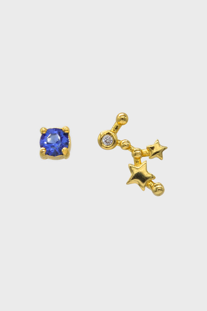 Gold birthstone zodiac earrings / Sep - Sapphire dark blue_3