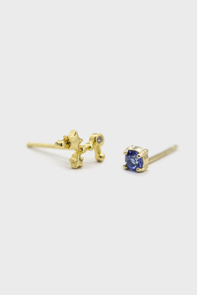 Gold birthstone zodiac earrings / Sep - Sapphire dark blue_1
