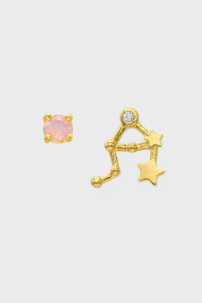 Gold birthstone zodiac earrings / Oct - Opal iridescent ivory_4