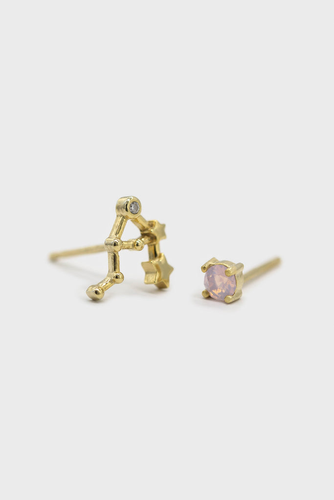 Gold birthstone zodiac earrings / Oct - Opal iridescent ivory_1