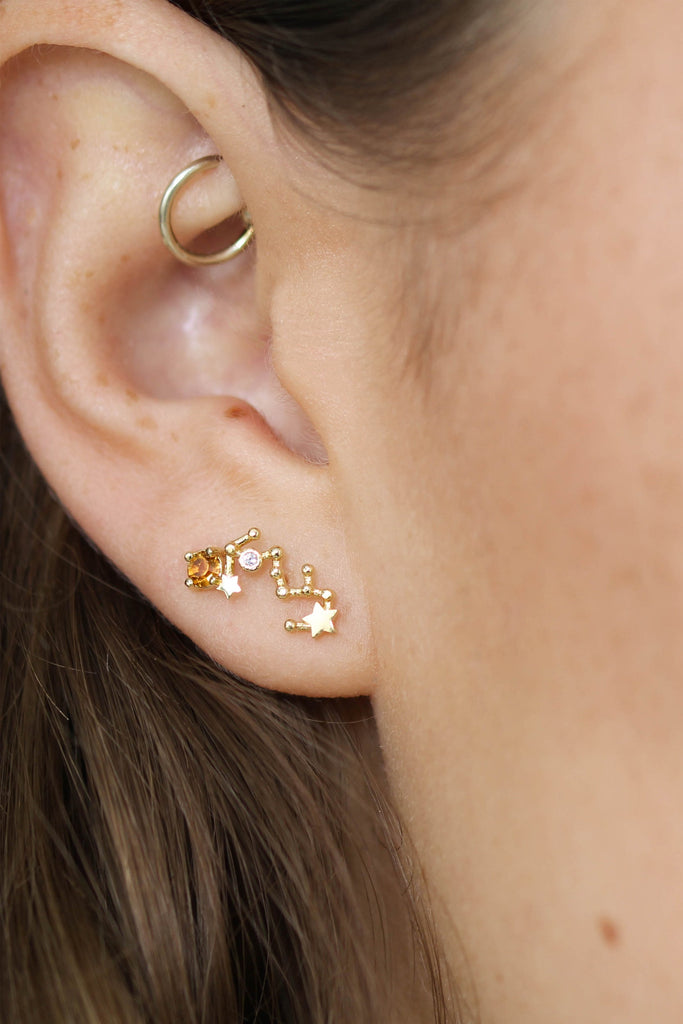 Gold birthstone zodiac earrings / Nov - Topaz yellow_3