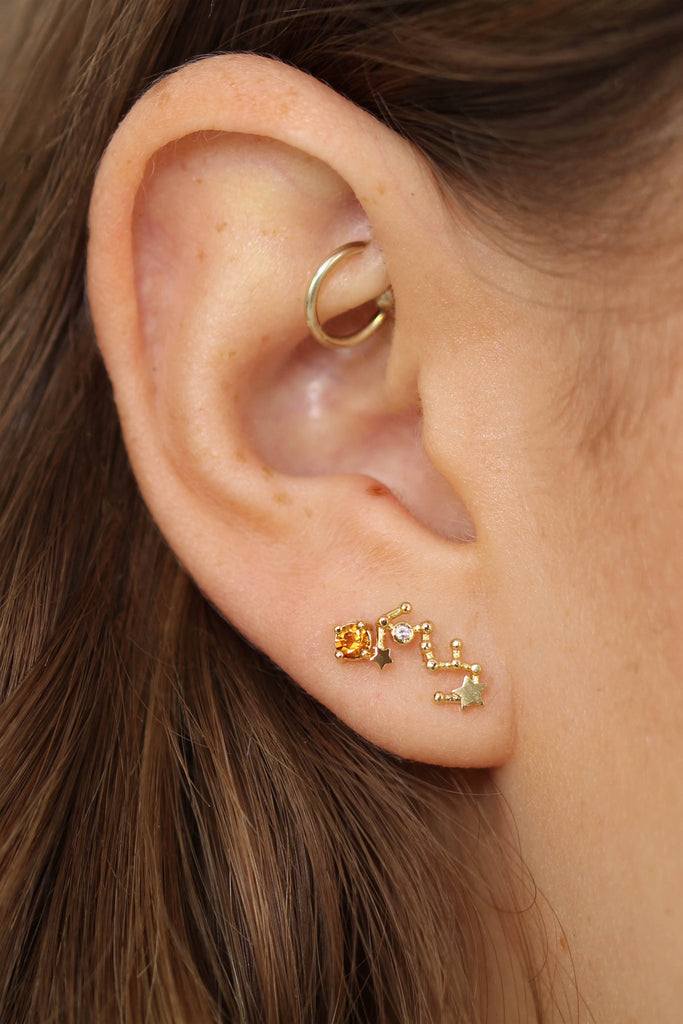 Gold birthstone zodiac earrings / Nov - Topaz yellow_2