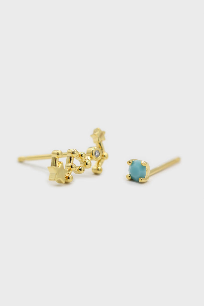 Gold birthstone zodiac earrings / Dec - Turquoise_1