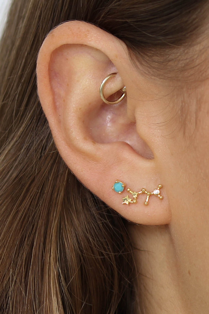 Gold birthstone zodiac earrings / Dec - Turquoise_2
