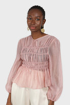 Pink silky ruched long sleeved blouse_4