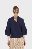 Navy sharp seamed 3/4 sleeve top_2