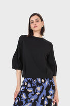 Black sharp seamed 3/4 sleeve top_1