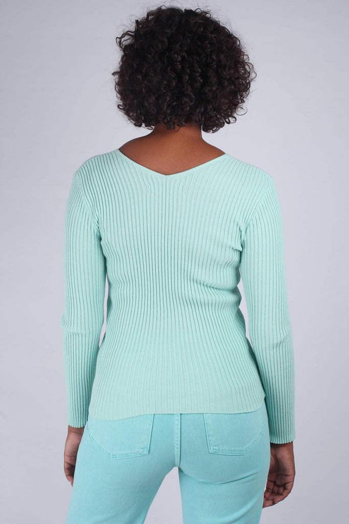 Mint green V-neck ribbed long sleeved knit_3