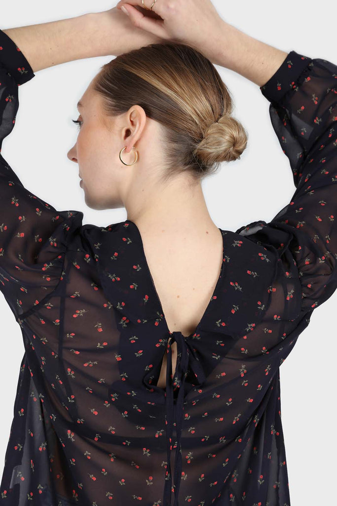 Black and red floral print frill blouse_6