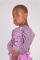 Lilac and black leopard print puff sleeve top_2
