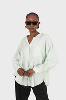 Mint green semi sheer pocket shirt_1