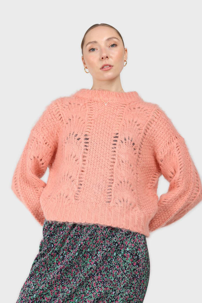 Pink lace knit fuzzy jumper_1