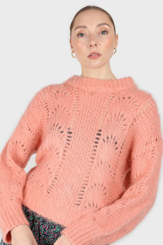 Pink lace knit fuzzy jumper_2