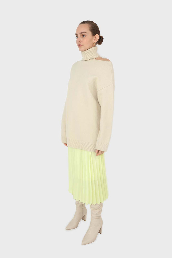 Lemon yellow silky pleated maxi skirt_3