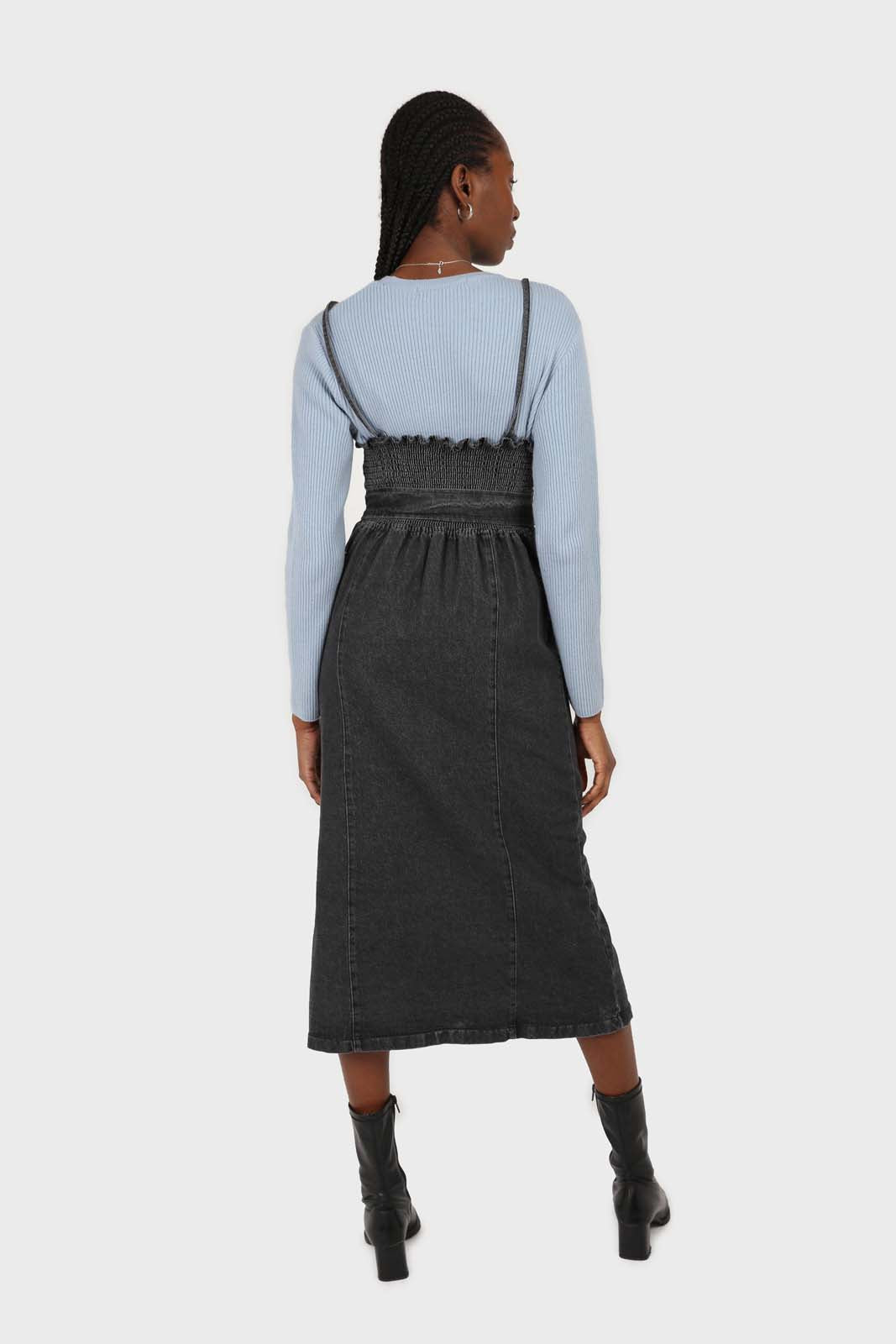 Washed black denim button front maxi dress_2