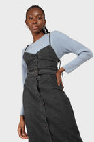 Washed black denim button front maxi dress_4